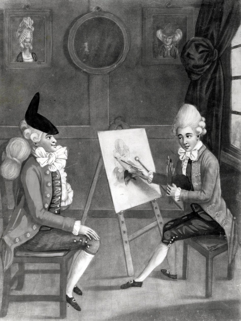 الرسام المعكرونة ، أو بيلي ديمبل المناسب لصورته ، نشره Bowles and Carver ، 1772 (mezzotint) بواسطة مدرسة اللغة الإنجليزية