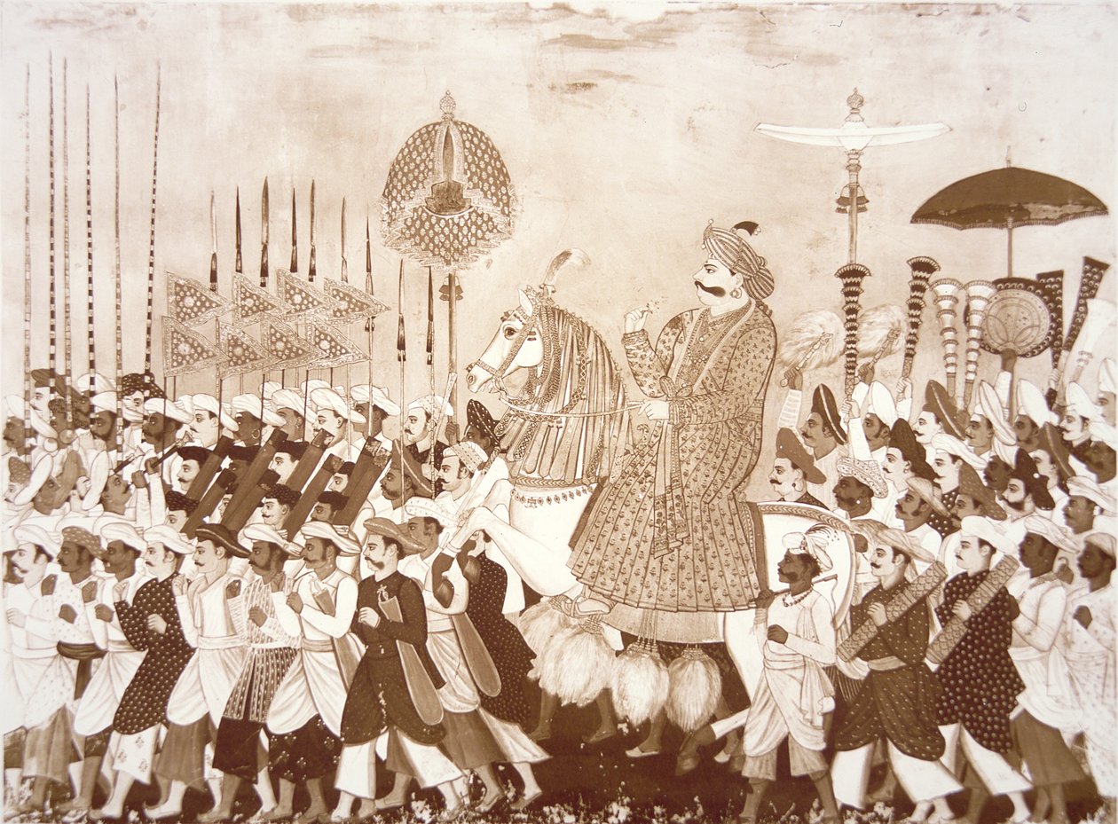 The Mahratta Chief Tulsaji of Tanjore (colour litho) بواسطة مدرسة اللغة الإنجليزية
