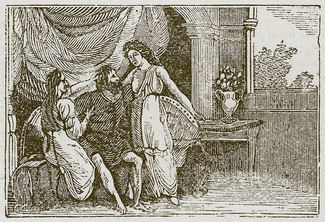 الرجل وزوجتاه (نقش) بواسطة مدرسة اللغة الإنجليزية