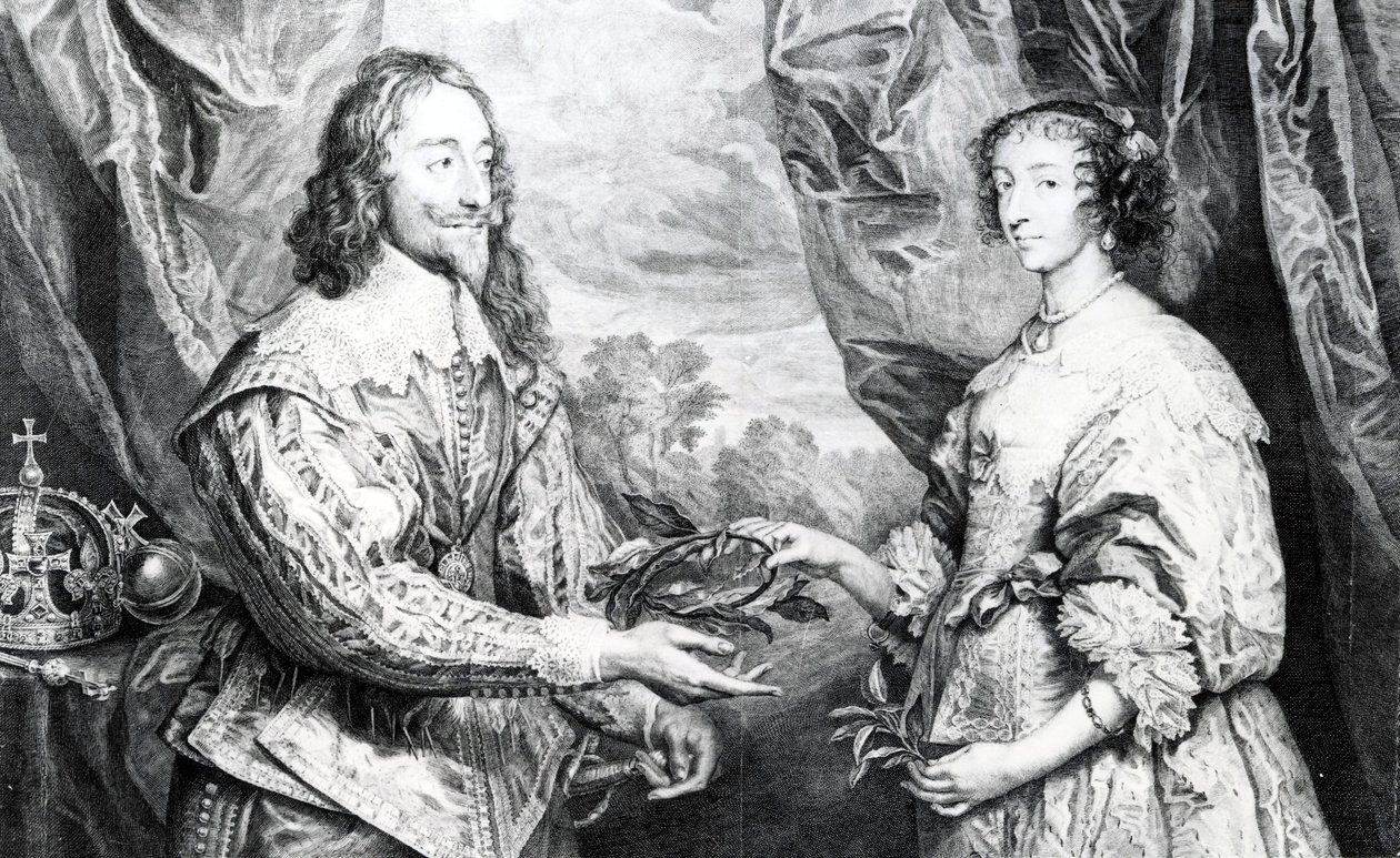 زواج هنرييتا وتشارلز ، نقشه G.Vertue بعد فان ديك ، 1742 بواسطة مدرسة اللغة الإنجليزية