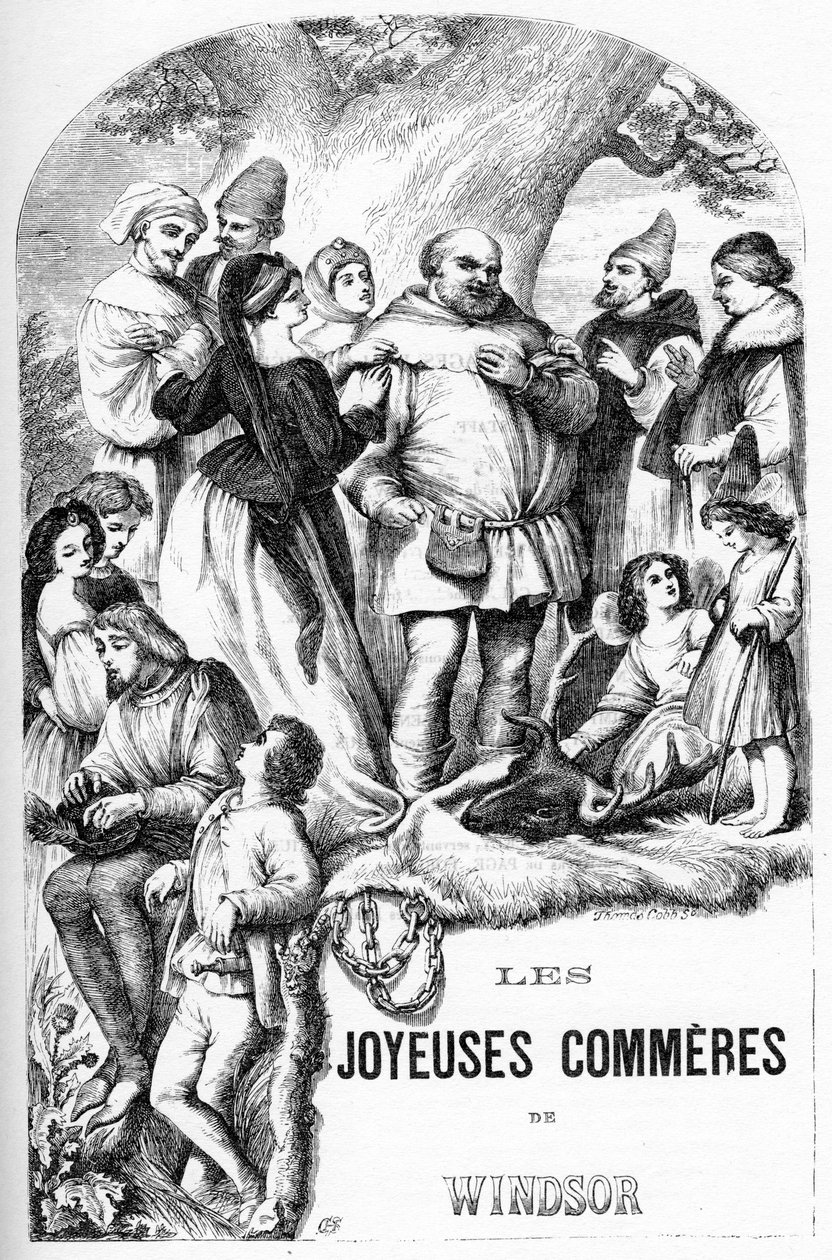 زوجات وندسور المرحات - Les Joyeuses Commeres de Windsor - رسم توضيحي في "" Completes de William Shakespeare "" 1866 - الرسوم التوضيحية والشكل العام لهذه الطبعة مستعارة من رسم كاسيل شكسبير ، الذي نُشر في لندن بواسطة مدرسة اللغة الإنجليزية
