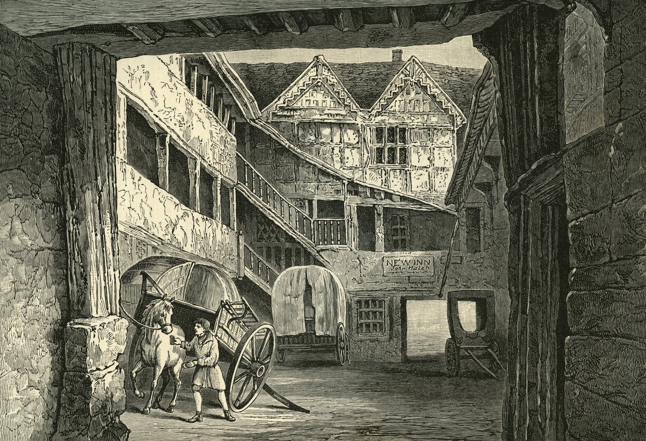 The New Inn ، Gloucester ، رسم توضيحي لـ "تاريخ قصير للشعب الإنجليزي (المجلد الثاني)" بقلم جون ريتشارد جرين بواسطة مدرسة اللغة الإنجليزية