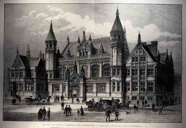 محاكم القانون الجديد في برمنجهام ، حجر الأساس الذي وضعته الملكة ، من The London Illustrated London News ، 26 مارس 1887 بواسطة مدرسة اللغة الإنجليزية