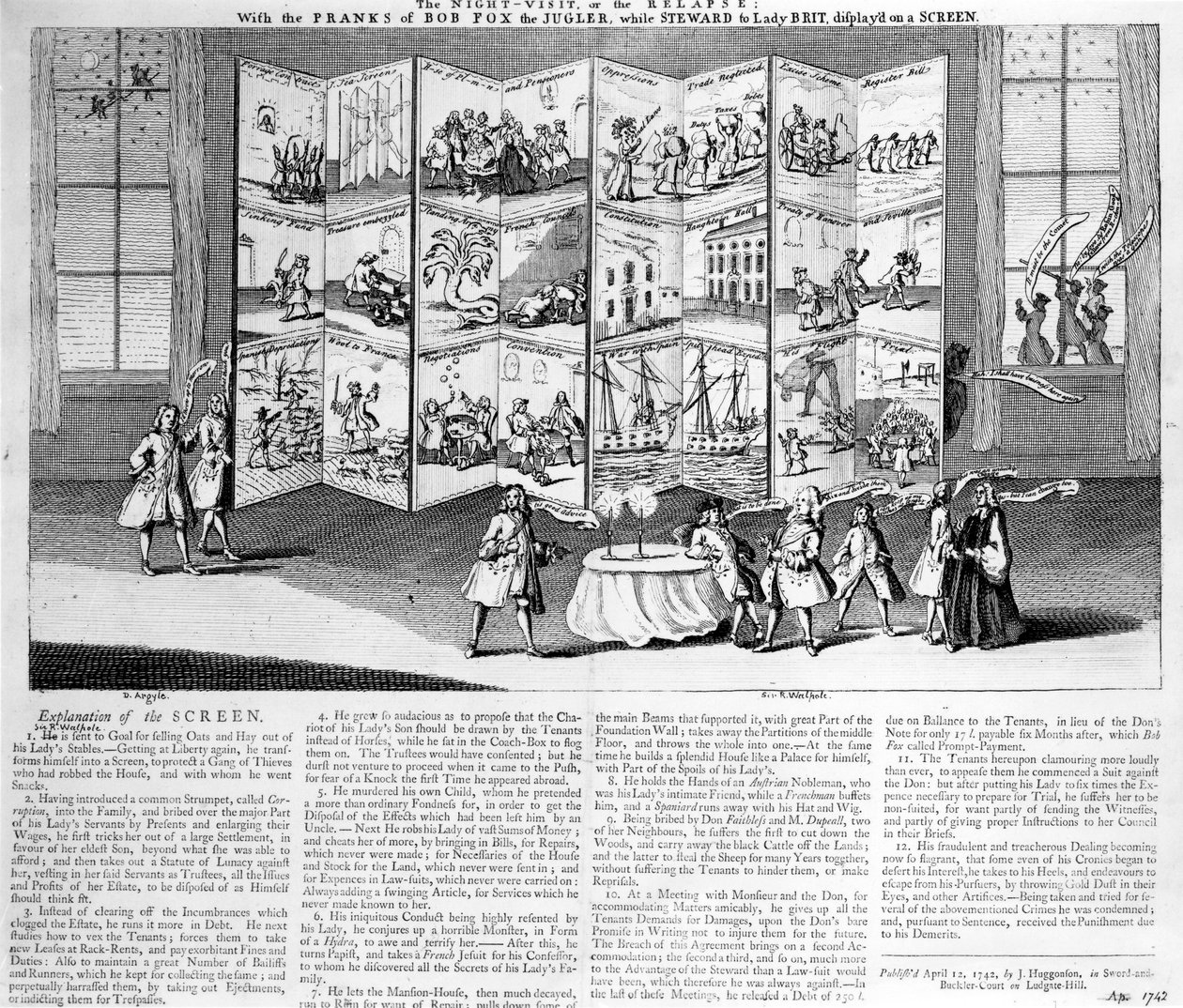 الزيارة الليلية أو الانتكاس: مع مقالب بوب فوكس The Jugler بينما Steward to Lady Britannia ، معروضة على شاشة ، 1742 بواسطة مدرسة اللغة الإنجليزية