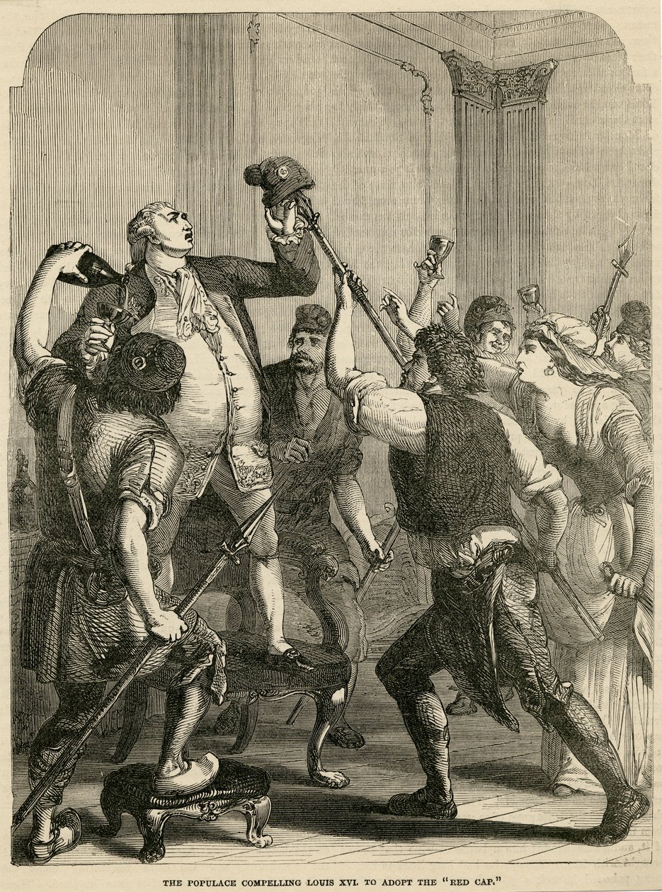 ال Populace يجبر لويس السادس عشر على اعتماد الغطاء الأحمر ، 1792 بواسطة مدرسة اللغة الإنجليزية