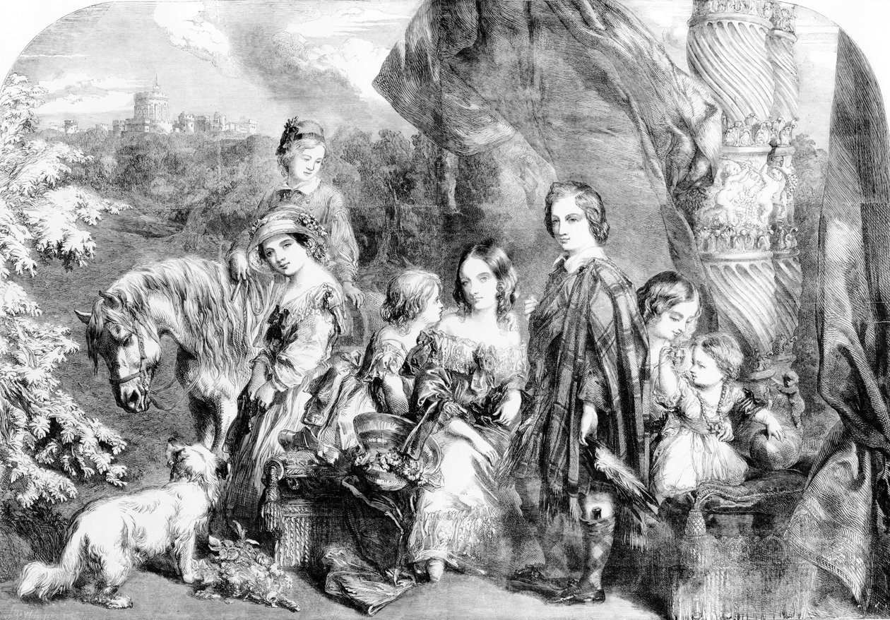 الملكة وأطفالها في وندسور جريت بارك ، من "أخبار لندن المصورة" ، 1852 بواسطة مدرسة اللغة الإنجليزية