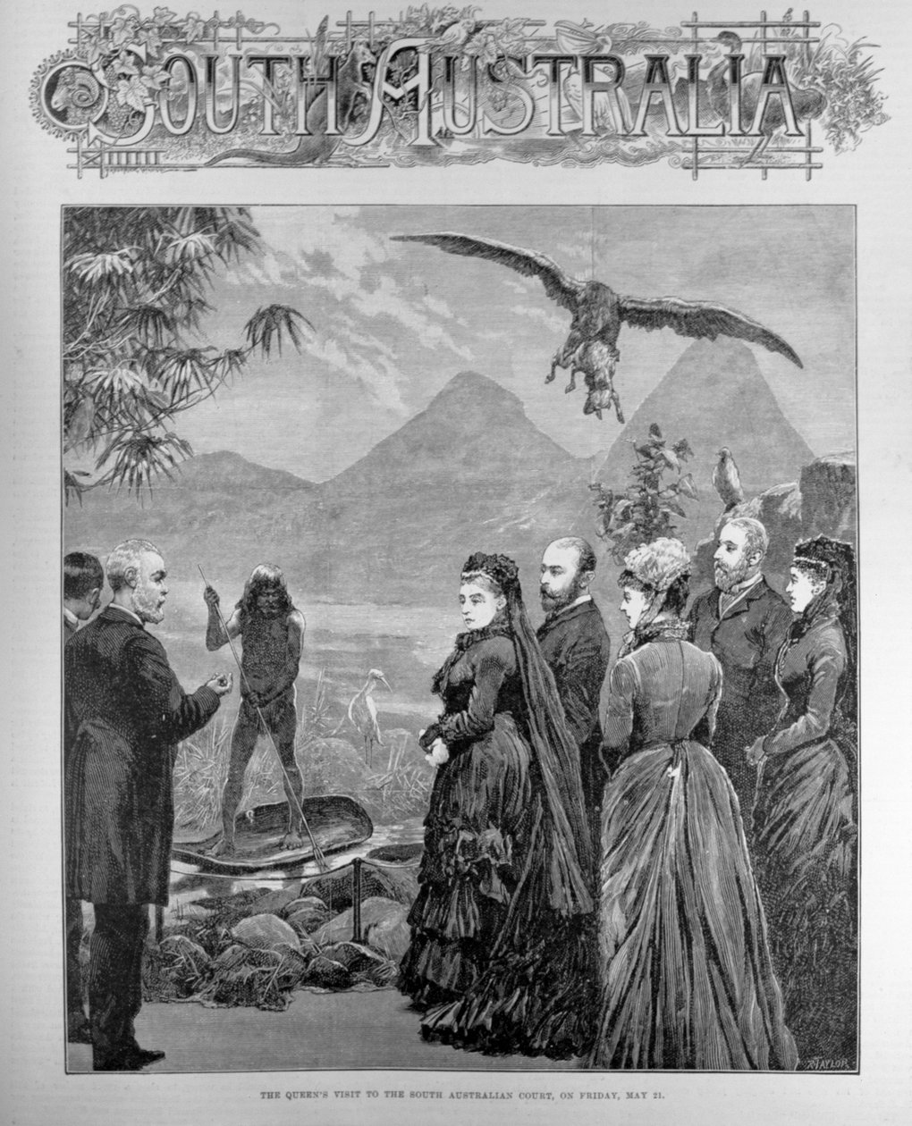 زيارة الملكة إلى محكمة جنوب أستراليا يوم الجمعة 21 مايو 1886 ، من "أخبار لندن المصورة" ، 29 مايو 1886 (النقش) بواسطة مدرسة اللغة الإنجليزية