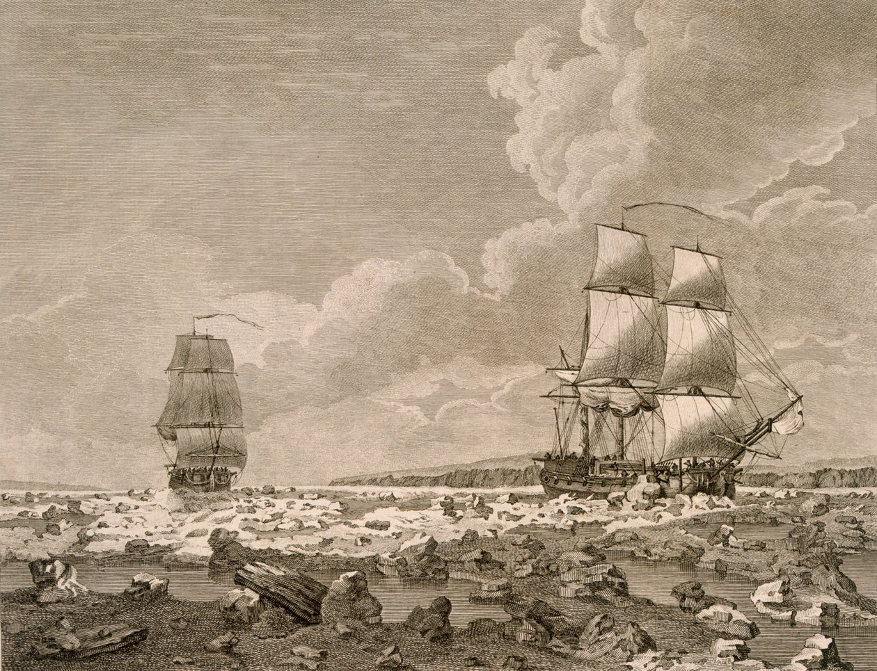 دفع السباق والذبيحة عبر الجليد ، 10 أغسطس 1773 ، من رحلة نحو القطب الشمالي التي قامت بها جلالة الملك 1773 ، نشرت لندن 1774 بواسطة مدرسة اللغة الإنجليزية