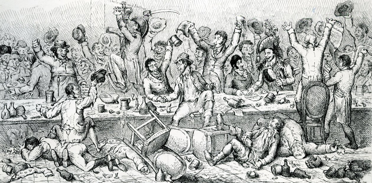 عشاء المصلحين ، صورة مأخوذة من الهجاء ، 1809 بواسطة مدرسة اللغة الإنجليزية