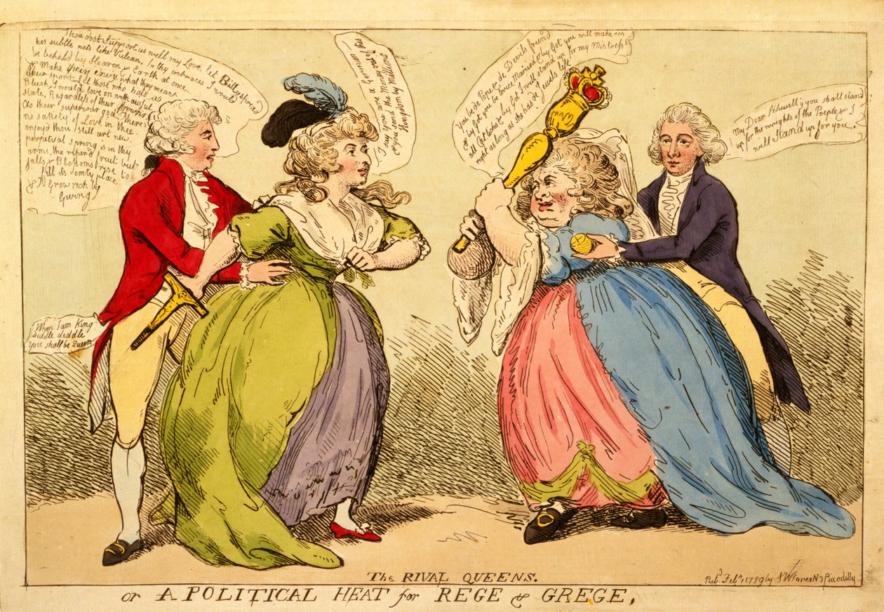 كوينز المتنافسة أو حرارة سياسية لـ Rege and Grege ، 1789 (نقش يدوي) بواسطة مدرسة اللغة الإنجليزية