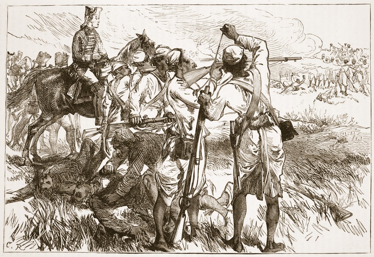 The Sepoys at Buxar ، توضيح من Cassells Illustrated History of India بواسطة James Grant ، pub. 1879 بواسطة مدرسة اللغة الإنجليزية