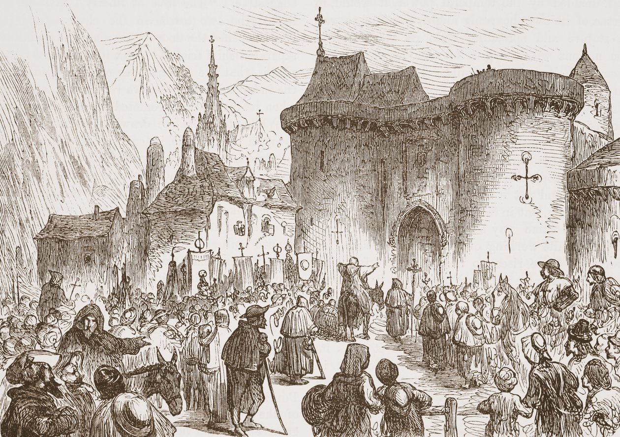 الحجاج الشام عند بوابة جنيف ، توضيح من تاريخ البروتستانتية بقلم جيمس أيتكين ويلي (1808-1890) ، حانة. 1878 بواسطة مدرسة اللغة الإنجليزية