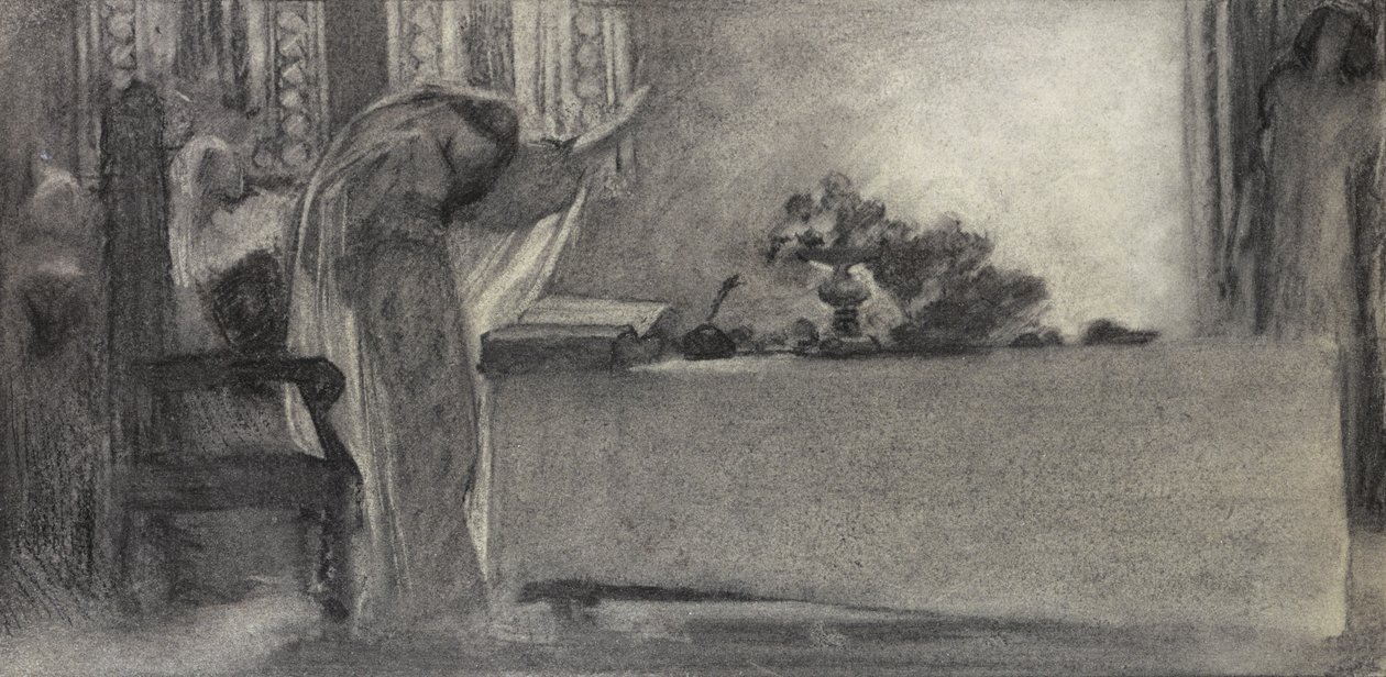 The Spell ، c.1870 (فحم على ورق) بواسطة مدرسة اللغة الإنجليزية