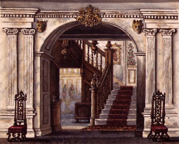الدرج في دار King's Arm's Public House في لانكستر ، حوالي عام 1830 (ألوان مائية على ورق) بواسطة مدرسة اللغة الإنجليزية
