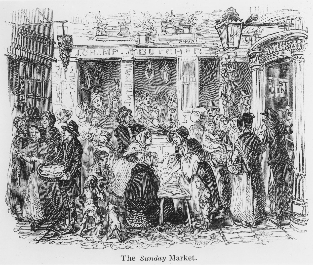 The Sunday Market, London (engraving) بواسطة مدرسة اللغة الإنجليزية