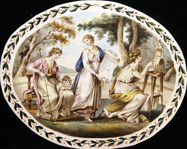 The Three Muses of the Arts ، 1790 (ألوان مائية على ورق) بواسطة مدرسة اللغة الإنجليزية