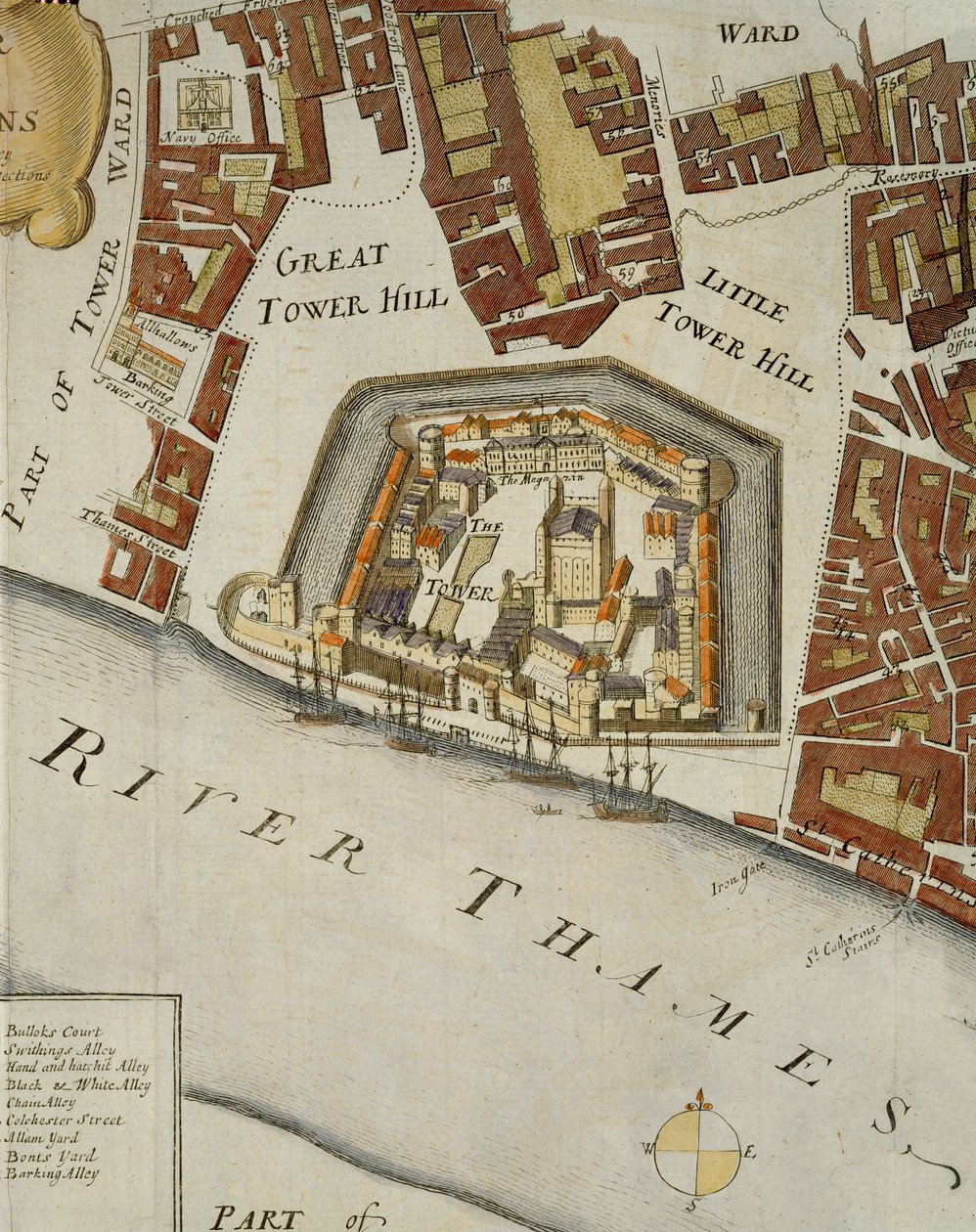 البرج وسانت كاترين ، تفاصيل برج لندن ، لـ "Stow's Survey of London" ، حانة. 1754 (نقش) (تفاصيل 94439) بواسطة مدرسة اللغة الإنجليزية