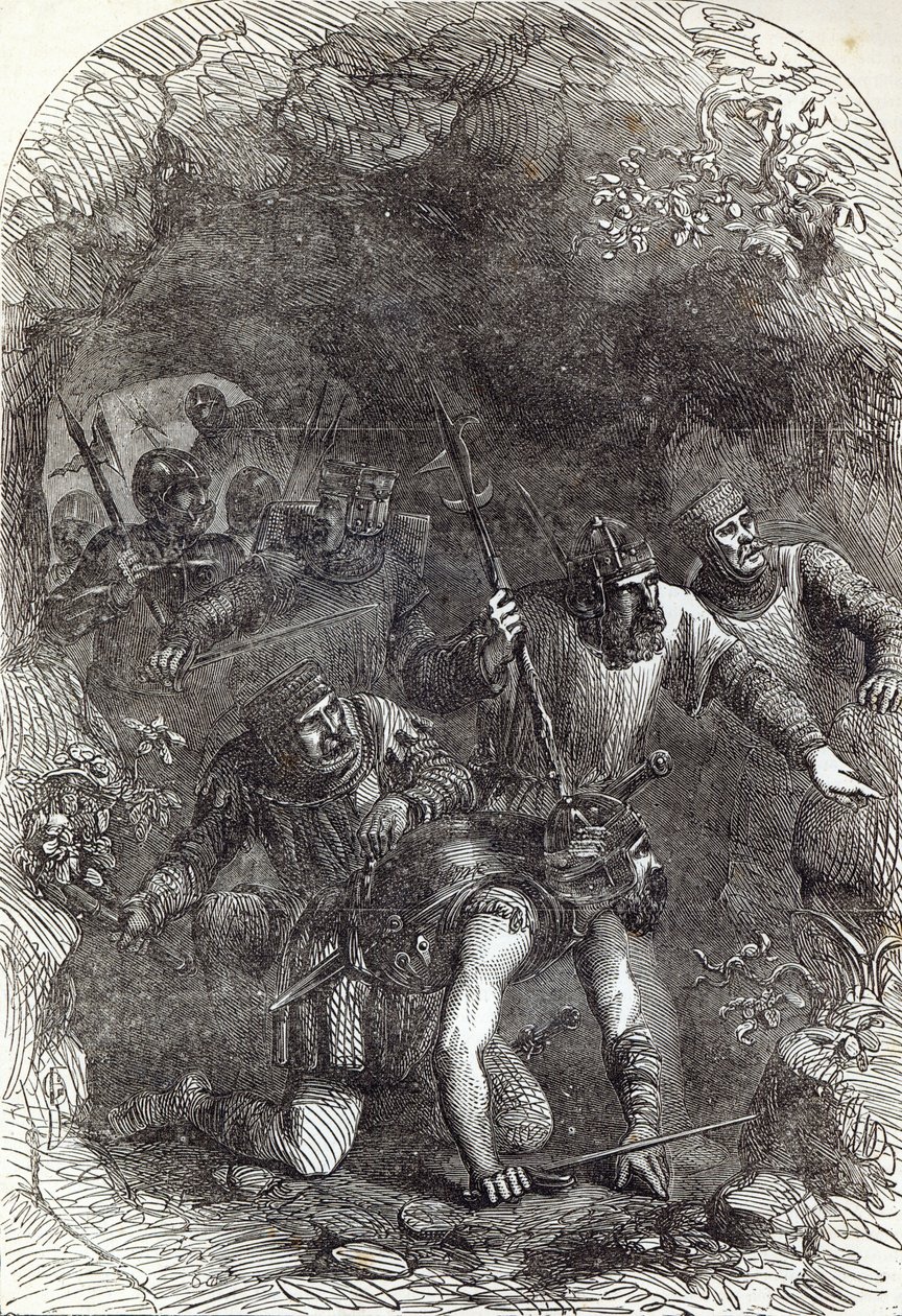 قوات اللورد مونتاكوت في الممر الجوفي ، رسم توضيحي من `` تاريخ كاسيل المصور لإنجلترا &39;&39; بواسطة مدرسة اللغة الإنجليزية