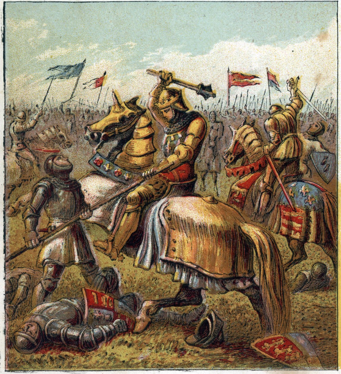 حرب الوردتين (1455-1485): معركة بين رويال هاوس أوف يورك و Royal Mason of Lancaster. رسم توضيحي للحرب الأهلية الإنجليزية التي ولدها تقسيم خلفاء الملك إدوارد الثالث (1327-1377) إلى فرعين. حرب روز بواسطة مدرسة اللغة الإنجليزية