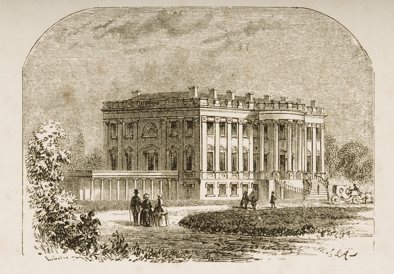 البيت الأبيض ، في عام 1870 ، من "الصور الأمريكية" التي نشرتها جمعية المسالك الدينية ، 1876 بواسطة مدرسة اللغة الإنجليزية