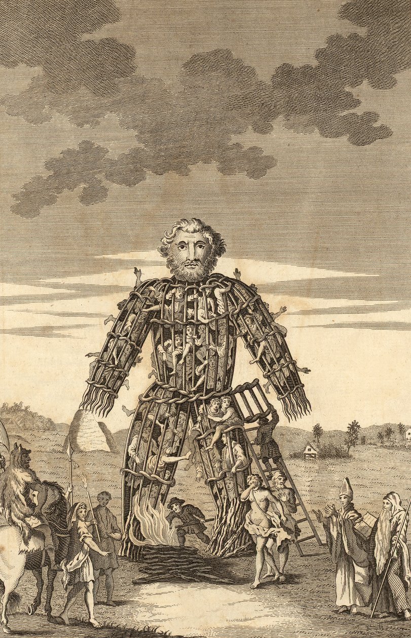 The Wicker Man of the Druids ، من The Complete English Traveller ، أو مسح جديد ووصف لإنجلترا وويلز ، الحانة. 1771 بواسطة مدرسة اللغة الإنجليزية