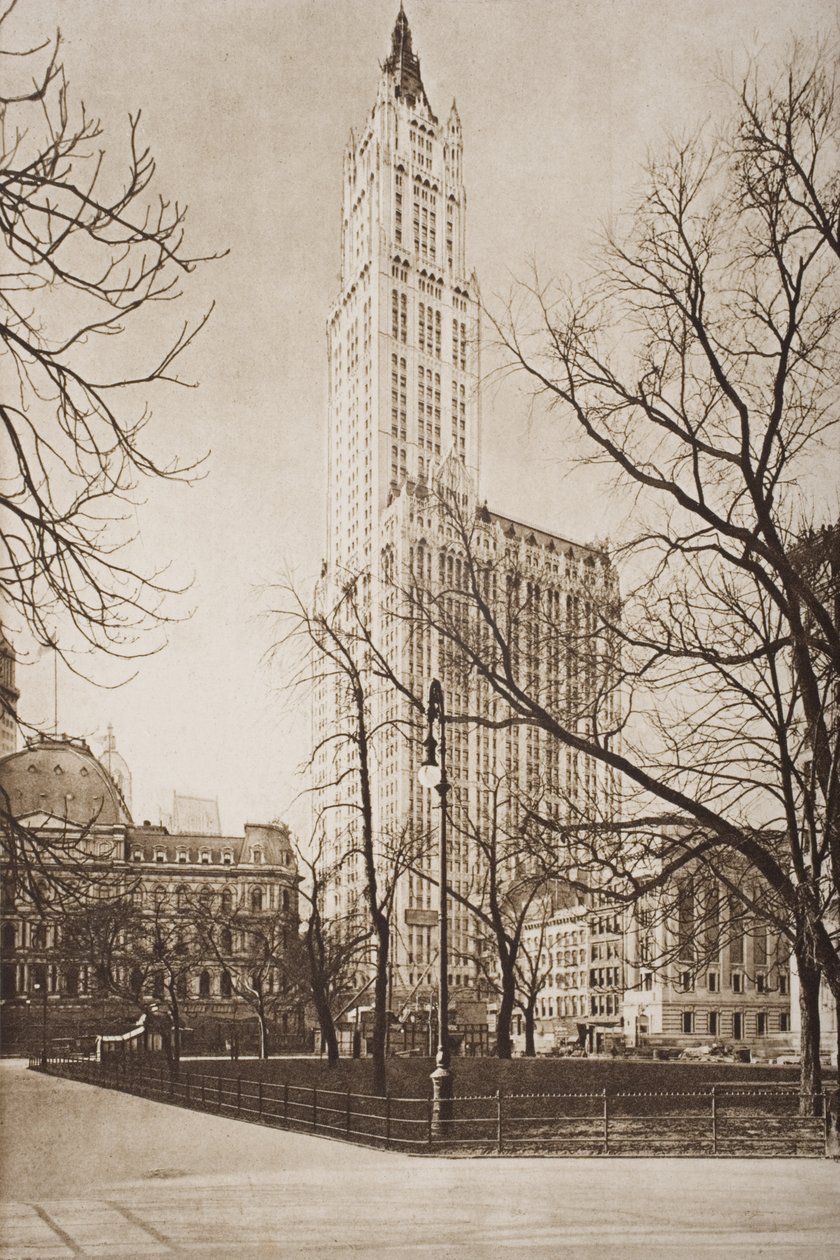 مبنى Woolworth ، نيويورك ، رسم توضيحي من "مخطط التاريخ" بقلم HG Wells ، المجلد الثاني ، نُشر عام 1920 بواسطة مدرسة اللغة الإنجليزية