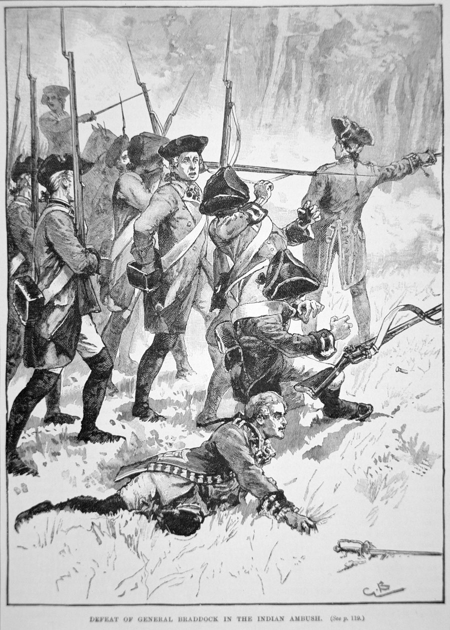 The defeat and death of General Edward Braddock in the Indian Ambush (litho) بواسطة مدرسة اللغة الإنجليزية