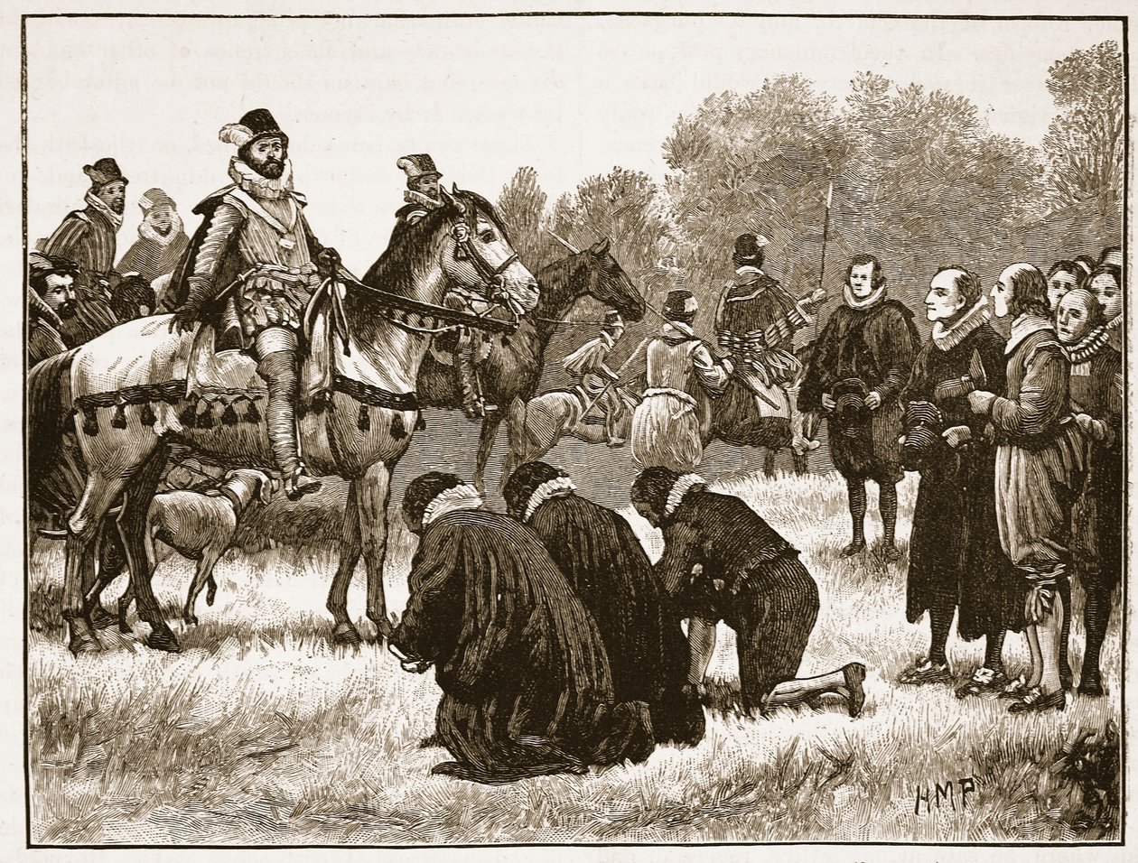 الإلهيات المخالفة تقدم عريضتها لجيمس ، رسم توضيحي من Cassells Illustrated History of England (sepia photo) بواسطة مدرسة اللغة الإنجليزية