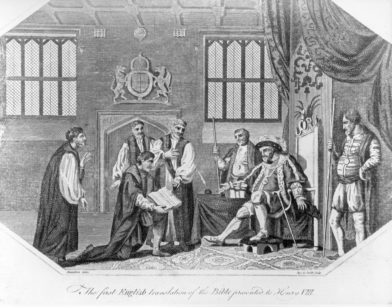 قدمت الترجمة الإنجليزية الأولى للكتاب المقدس إلى هنري الثامن ، 1824 بواسطة مدرسة اللغة الإنجليزية