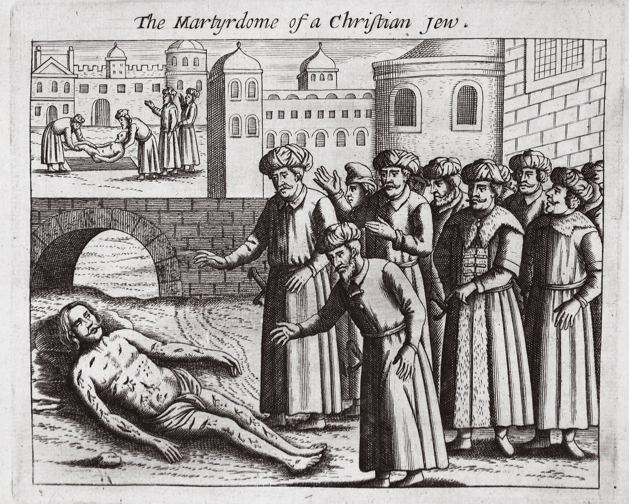 استشهاد يهودي مسيحي ، توضيح من أعمال وأثار جون فوكس ، الطبعة التاسعة ، حانة. 1684 بواسطة مدرسة اللغة الإنجليزية