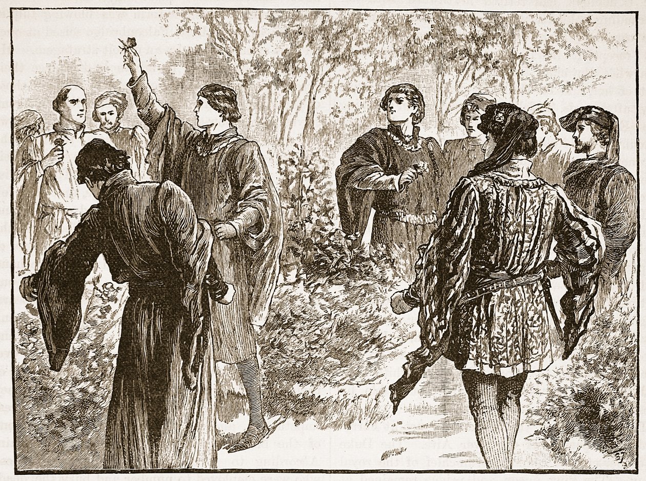 الشجار في حدائق المعبد ، التوضيح من Cassells Illustrated History of England (sepia photo) بواسطة مدرسة اللغة الإنجليزية