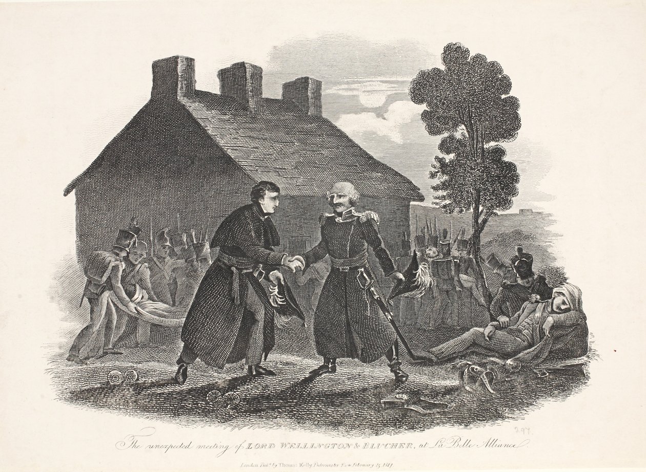الاجتماع غير المتوقع للورد ويلينجتون وبلوشر في La Belle Alliance ، حانة. تي كيلي ، 1811 بواسطة مدرسة اللغة الإنجليزية