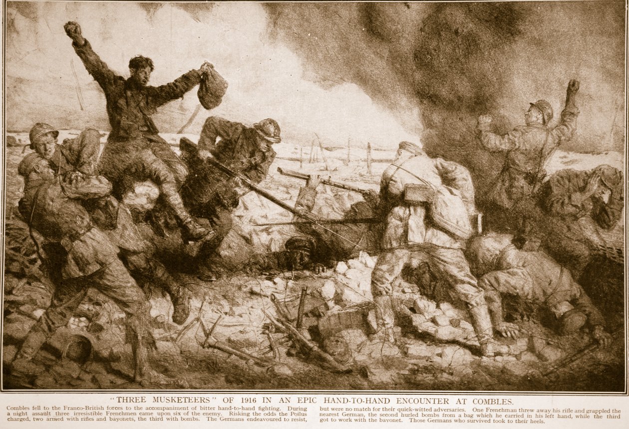 ثلاثة فرسان عام 1916 في لقاء ملحمي مباشر في كومبلز ، 1914-1919 بواسطة مدرسة اللغة الإنجليزية