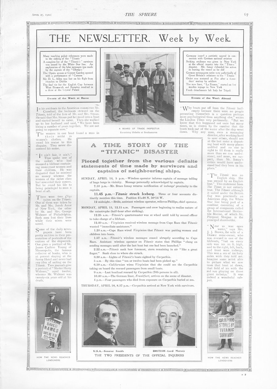 التسلسل الزمني للأحداث والمقالات حول غرق تيتانيك ، من المجال ، 27 أبريل 1912 بواسطة مدرسة اللغة الإنجليزية
