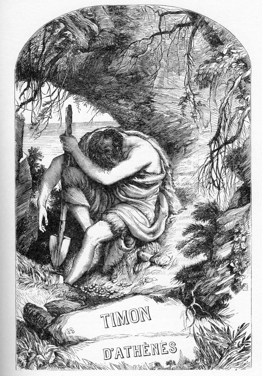 Timon of Athens (The Life of Tymon of Athens) - رسم توضيحي في "" Completes de William Shakespeare "" "1866 - الرسوم التوضيحية والشكل العام لهذه الطبعة مستعارة من رسم كاسيل شكسبير ، الذي نُشر في لندن بواسطة مدرسة اللغة الإنجليزية
