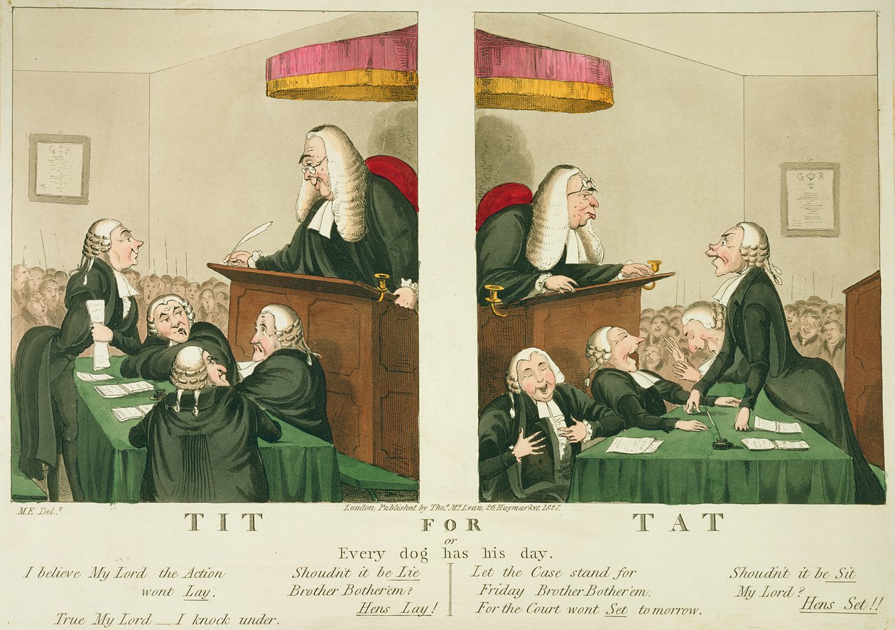 Tit for Tat ، أو كل كلب له يومه ، نشره توماس ماكلين ، لندن ، 1827 بواسطة مدرسة اللغة الإنجليزية