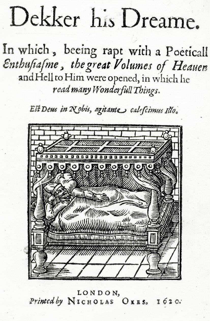 صفحة العنوان لـ Dekker حلمه بواسطة Thomas Dekker ، تم نشره عام 1620 بواسطة مدرسة اللغة الإنجليزية
