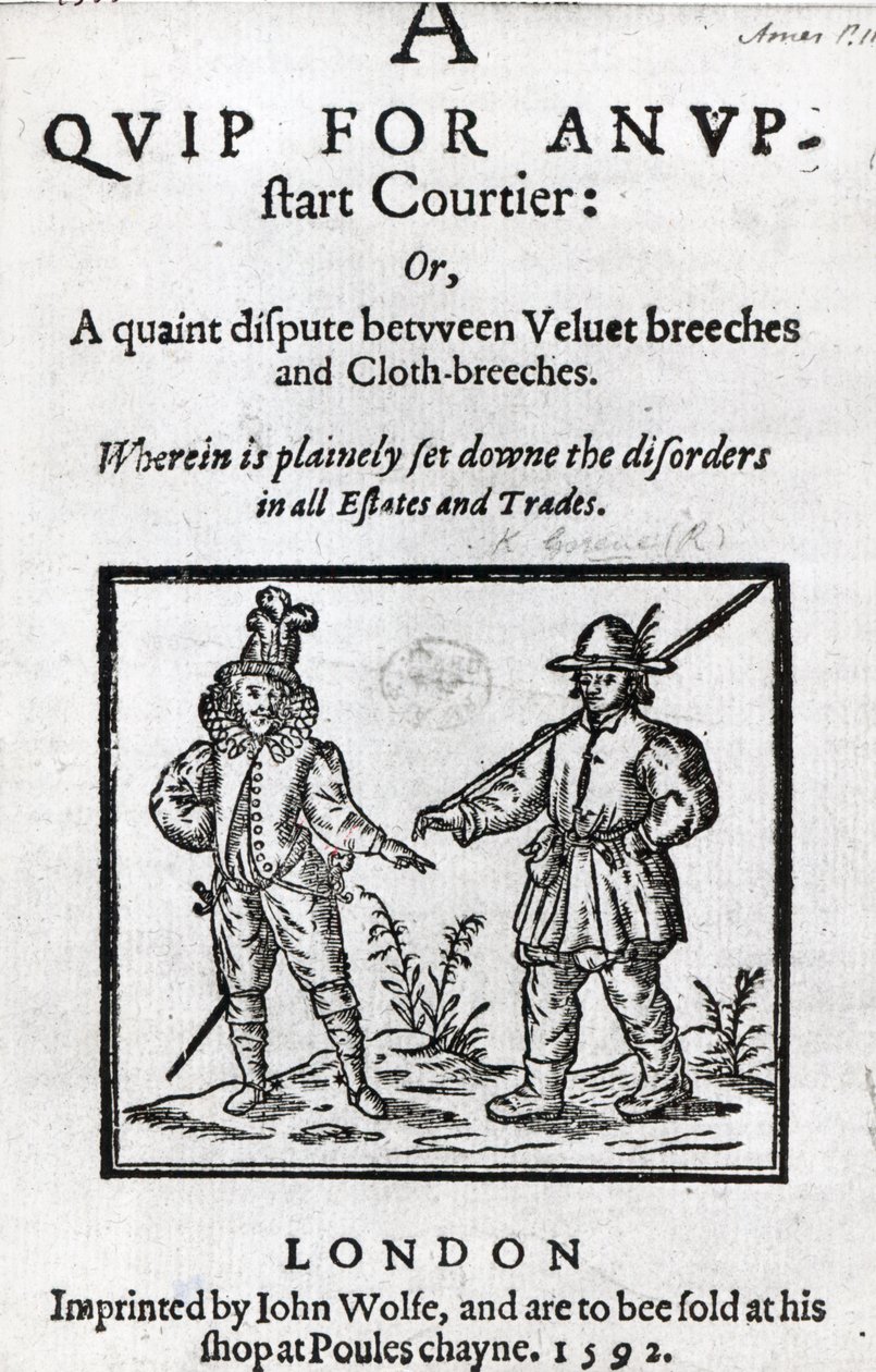 صفحة العنوان لـ A Quip for Upstart Courtier by Robert Greene ، 1592 بواسطة مدرسة اللغة الإنجليزية