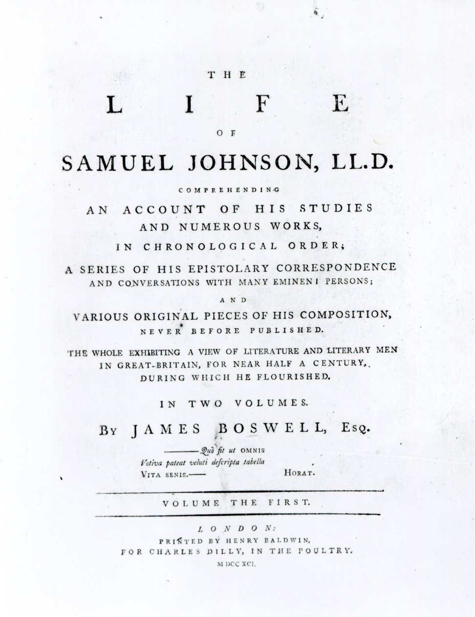 صفحة العنوان ، من حياة صموئيل جونسون لجيمس بوسويل (1740-1795) بواسطة مدرسة اللغة الإنجليزية
