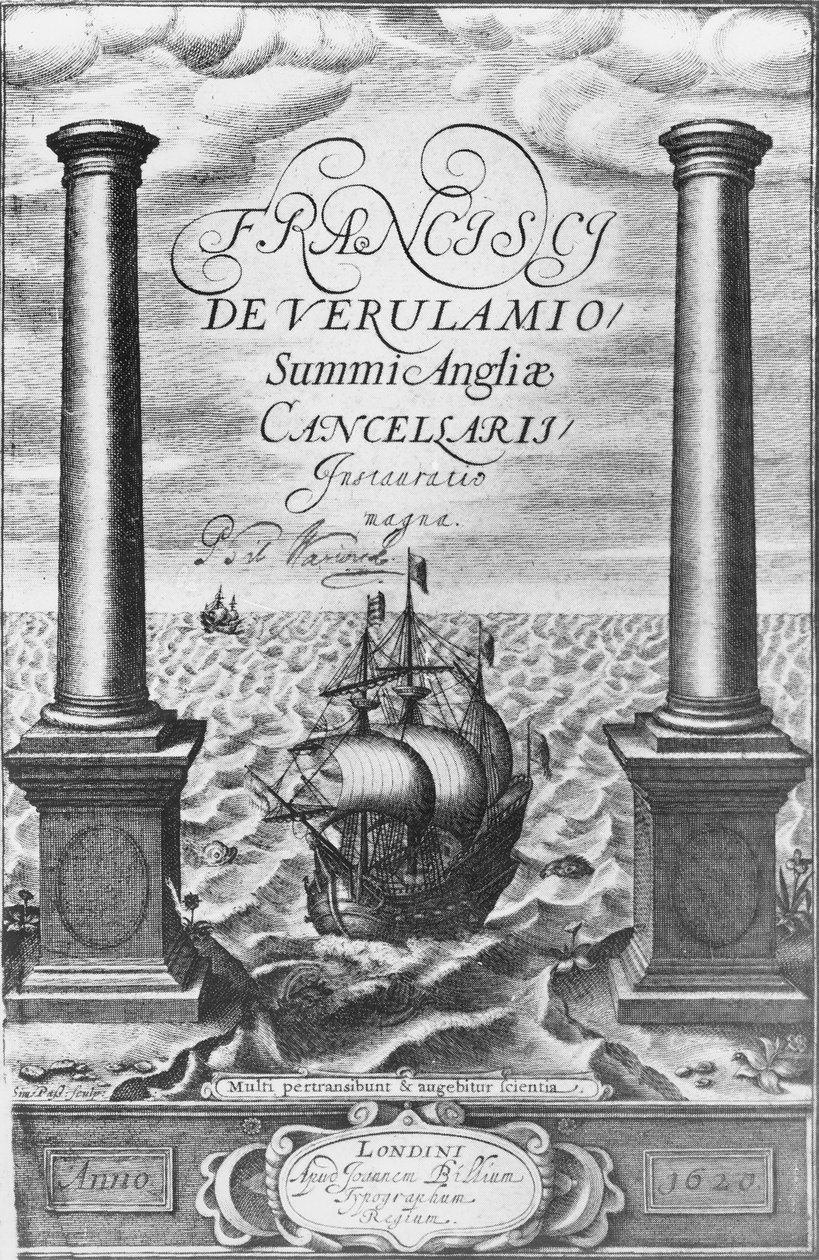 صفحة عنوان الطبعة الأولى من Novum Organum بقلم السير فرانسيس بيكون ، 1620 بواسطة مدرسة اللغة الإنجليزية