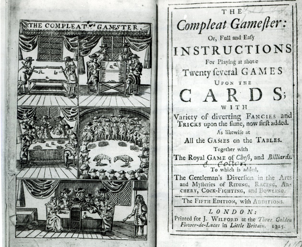 صفحة عنوان الإصدار الخامس من The Completeeat Gamester المنسوبة إلى Charles Cotton (1630-87) ، حانة. 1725 بواسطة مدرسة اللغة الإنجليزية