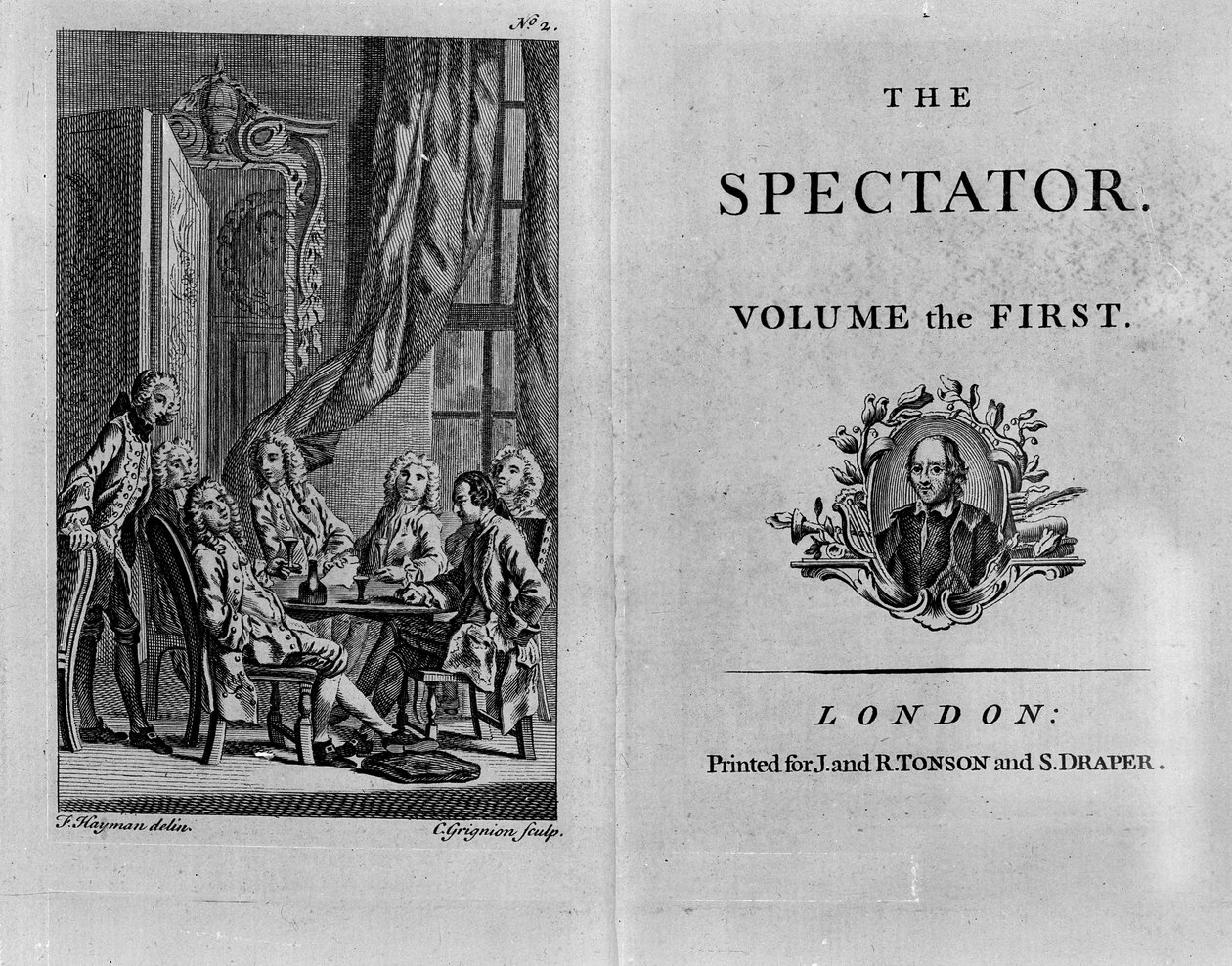 صفحة عنوان المجلد الأول للطبعة المجمعة من The Spectator ، المنشورة ج 1788 (ورقة مطبوعة) بواسطة مدرسة اللغة الإنجليزية