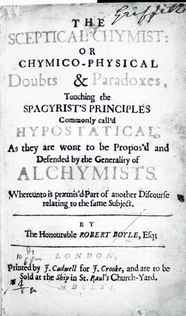 صفحة العنوان إلى The Cheptical Chymist بقلم روبرت بويل ، 1661 (طباعة) بواسطة مدرسة اللغة الإنجليزية