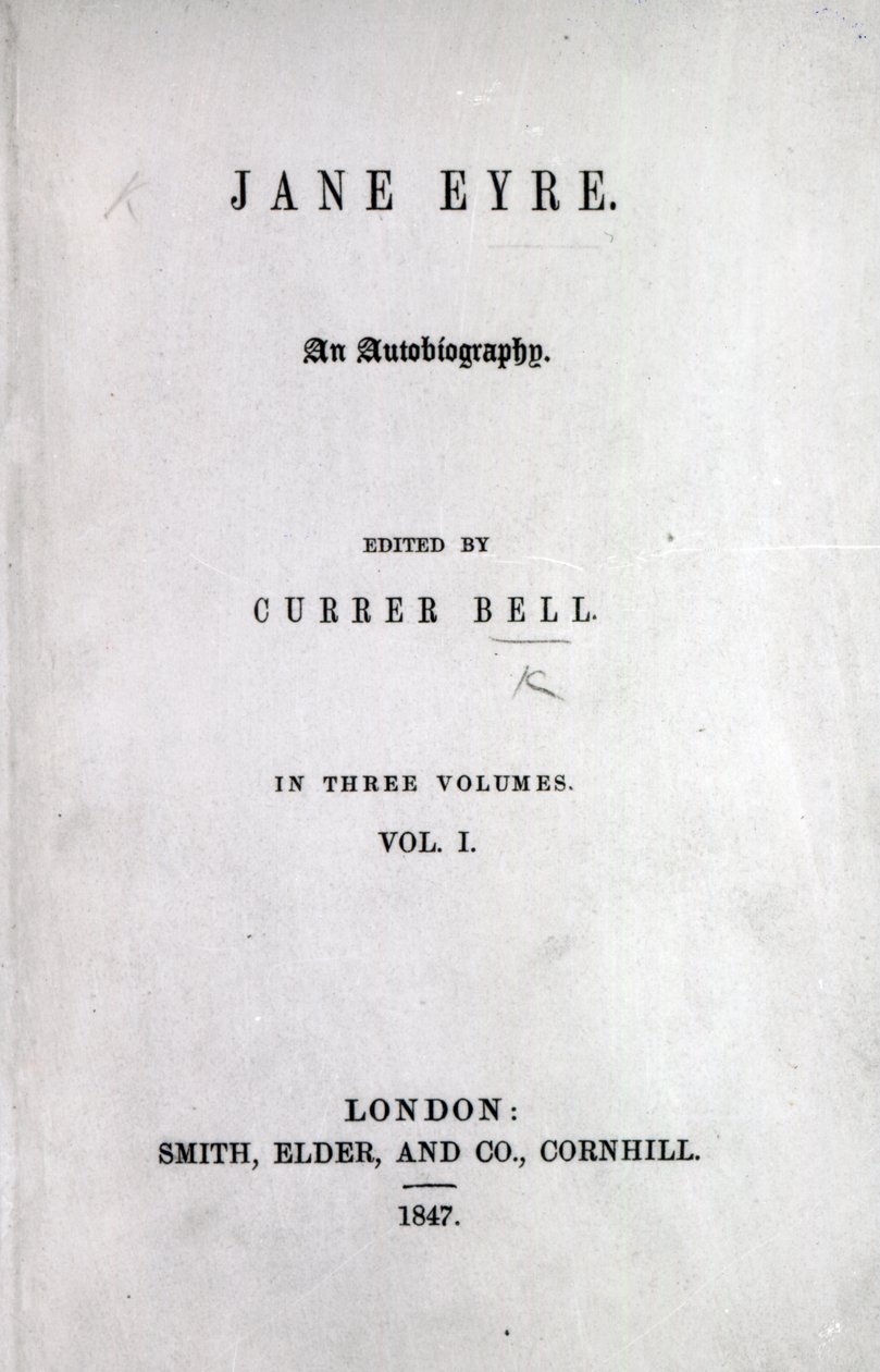 صفحة العنوان للطبعة الأولى من Jane Eyre بقلم Charlotte Bronte ، 1847 (طباعة) بواسطة مدرسة اللغة الإنجليزية