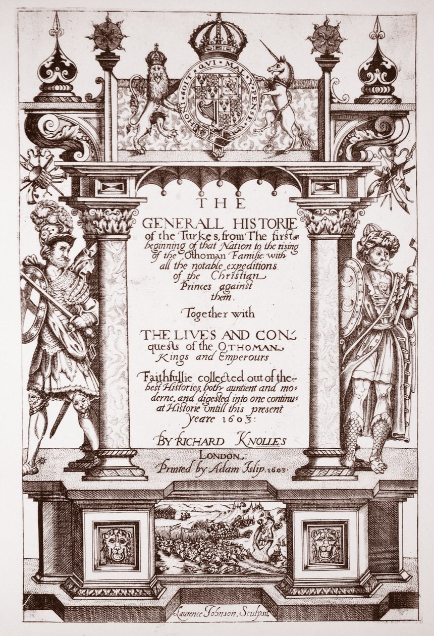 Title Title، Knolles General History of the Turks، pub. آدم إسليب ، 1603 بواسطة مدرسة اللغة الإنجليزية
