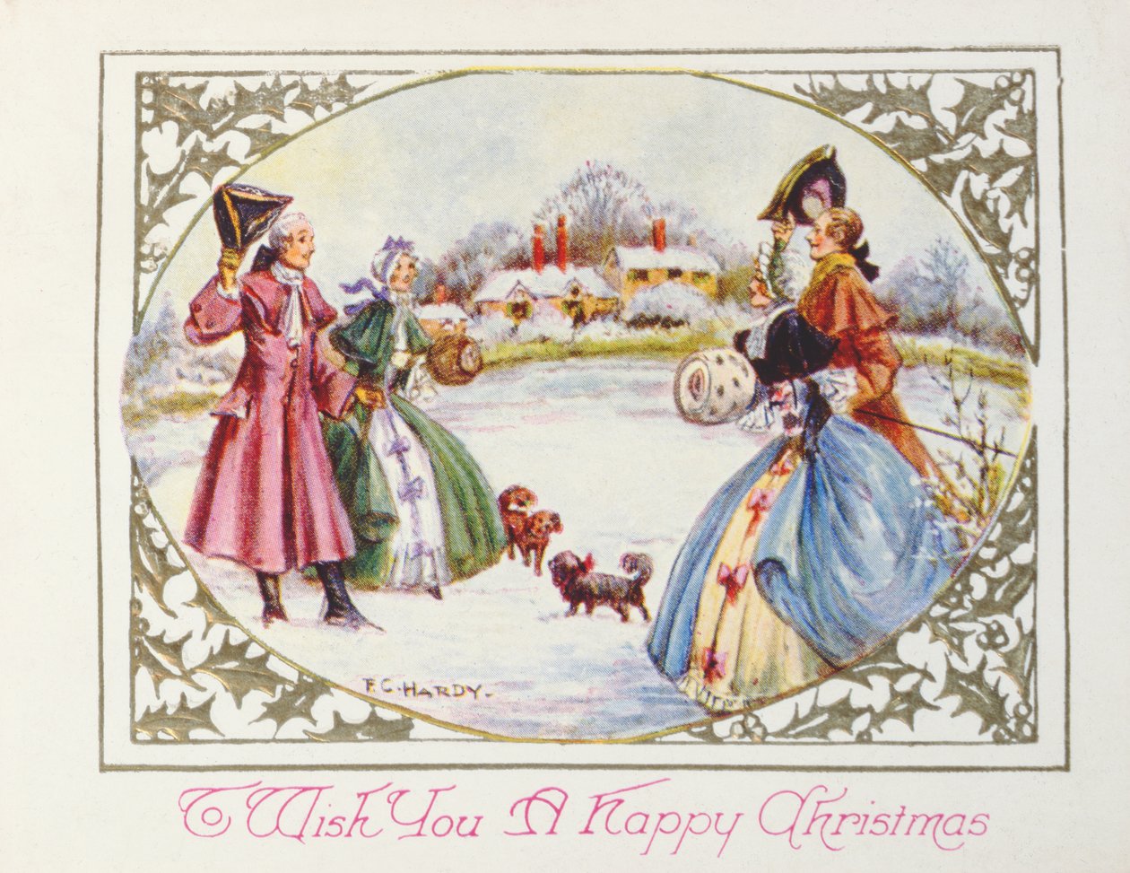 بطاقة فيكتورية "To Wish you a Happy Christmas" (chromolitho) بواسطة مدرسة اللغة الإنجليزية