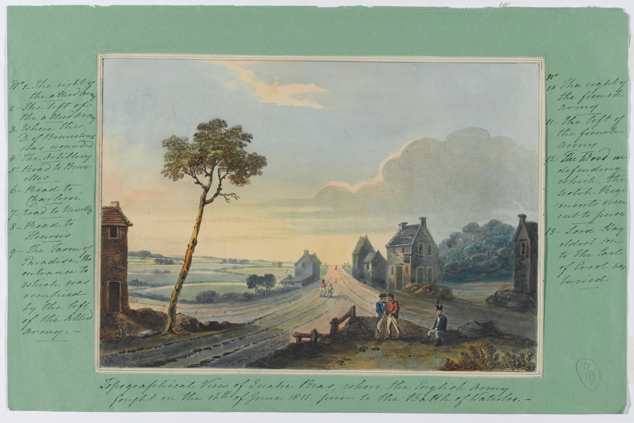 منظر طبوغرافي ل Quatre Bras ، حيث قاتل الجيش الإنجليزي في 16 يونيو 1815 قبل معركة Waterloo ، c.1815 (مرحاض على الورق) بواسطة مدرسة اللغة الإنجليزية