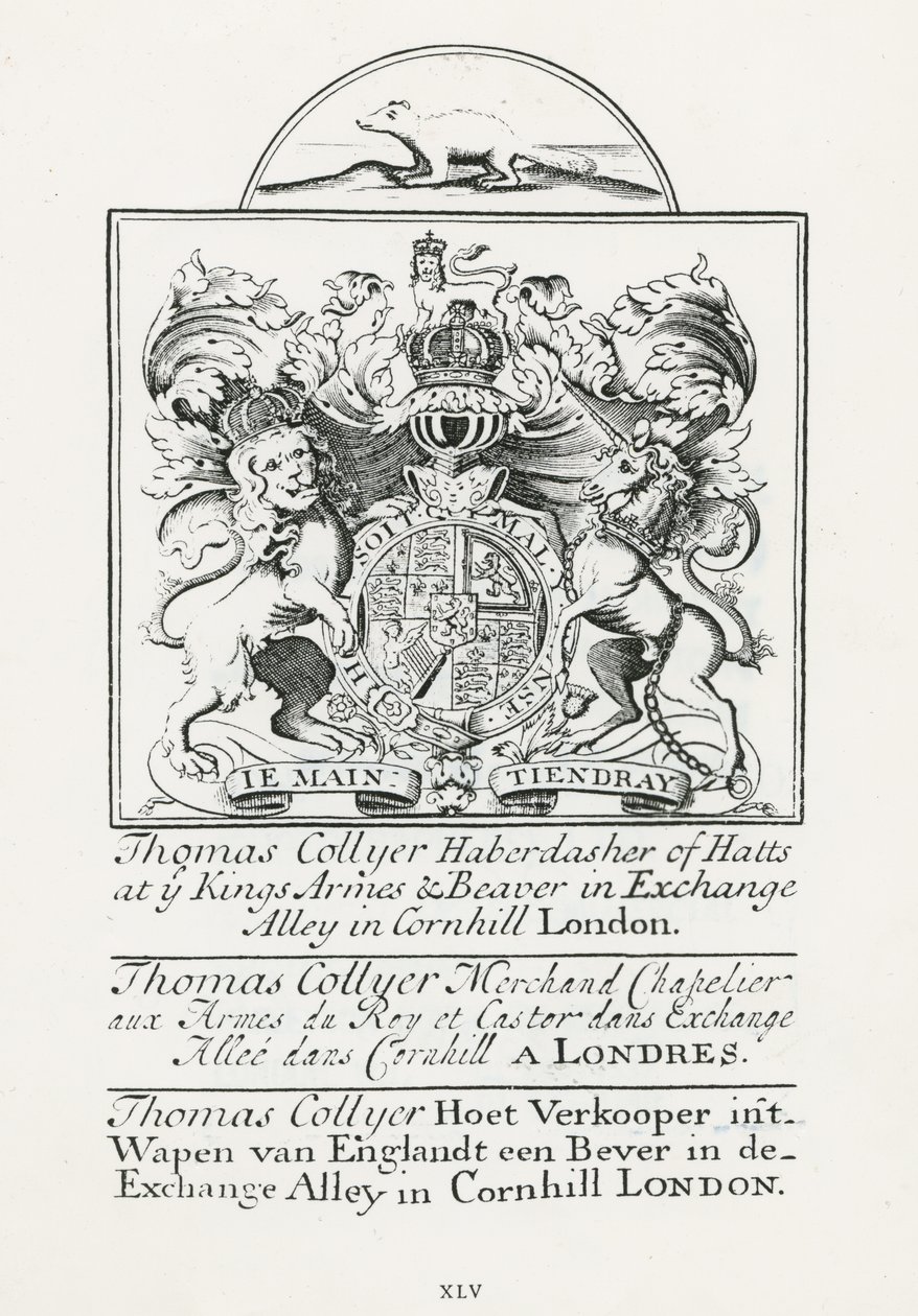 بطاقة تجارية لـ Thomas Collyer، Cornhill Haberdasher بواسطة مدرسة اللغة الإنجليزية