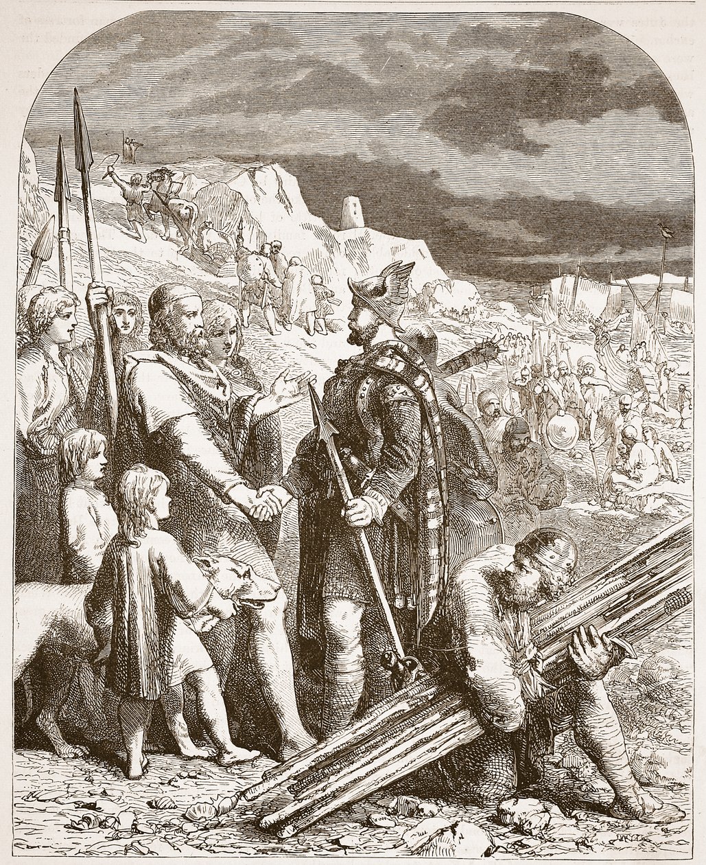 معاهدة Hengist و Horsa مع Vortigen ، صورة توضيحية من Cassells Illustrated History of England (sepia photo) بواسطة مدرسة اللغة الإنجليزية