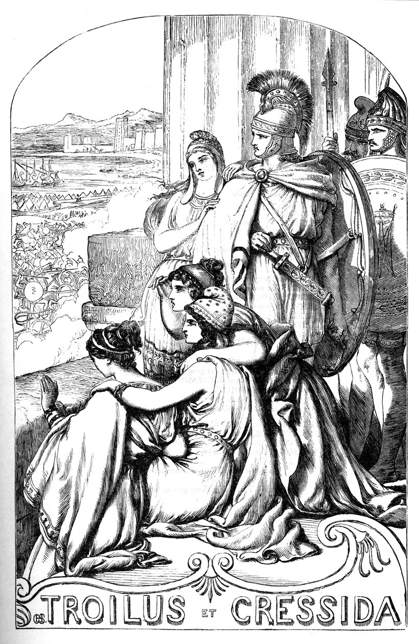 Troilus et Cressida - (Troilus and Cressida) - رسم توضيحي في "" الأعمال الكاملة بواسطة William Shakespeare "" "1866 - تم استعارة الرسوم التوضيحية والشكل العام لهذه الطبعة من رسومات شكسبير التي رسمها كاسيل والتي نُشرت في لندن بواسطة مدرسة اللغة الإنجليزية